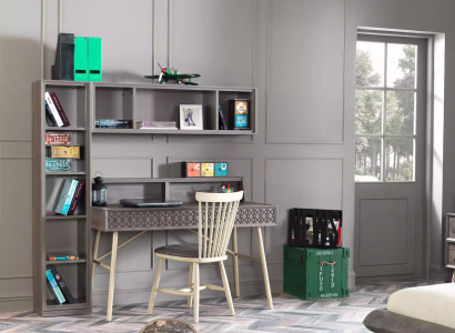 Computertisch Set 3tlg Schreibtisch Bücherregal Holz Grau Regale Tisch